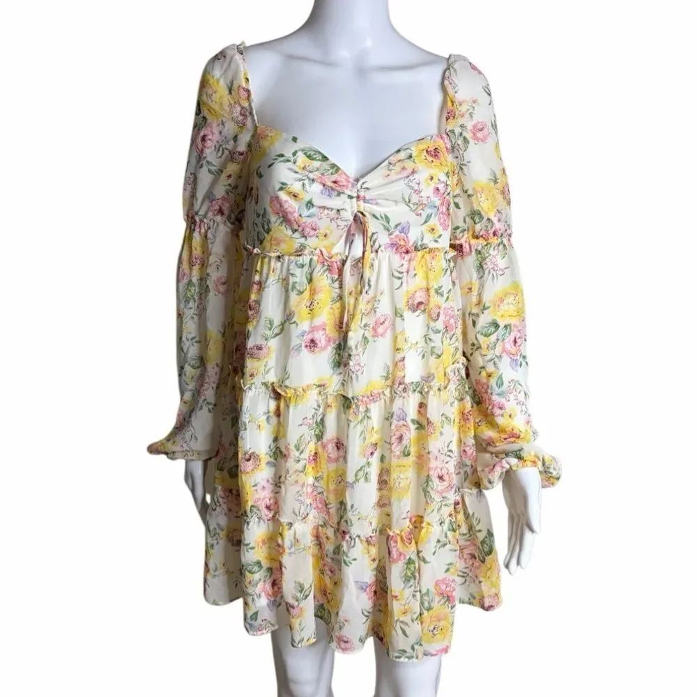 City Vibe Floral Long Sleeve Dress white and yellow size 5